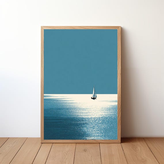 Sailboat Poster Minimalist Modern Nautical Wall Art Simple Ocean Boat Print Coastal Decor For Sailor Sea Lover Gift Illustration Sl46