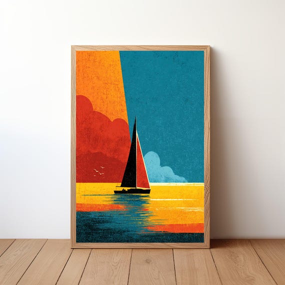 Sailboat Poster Minimalist Modern Nautical Wall Art Simple Ocean Boat Print Coastal Decor For Sailor Sea Lover Gift Illustration Sl23