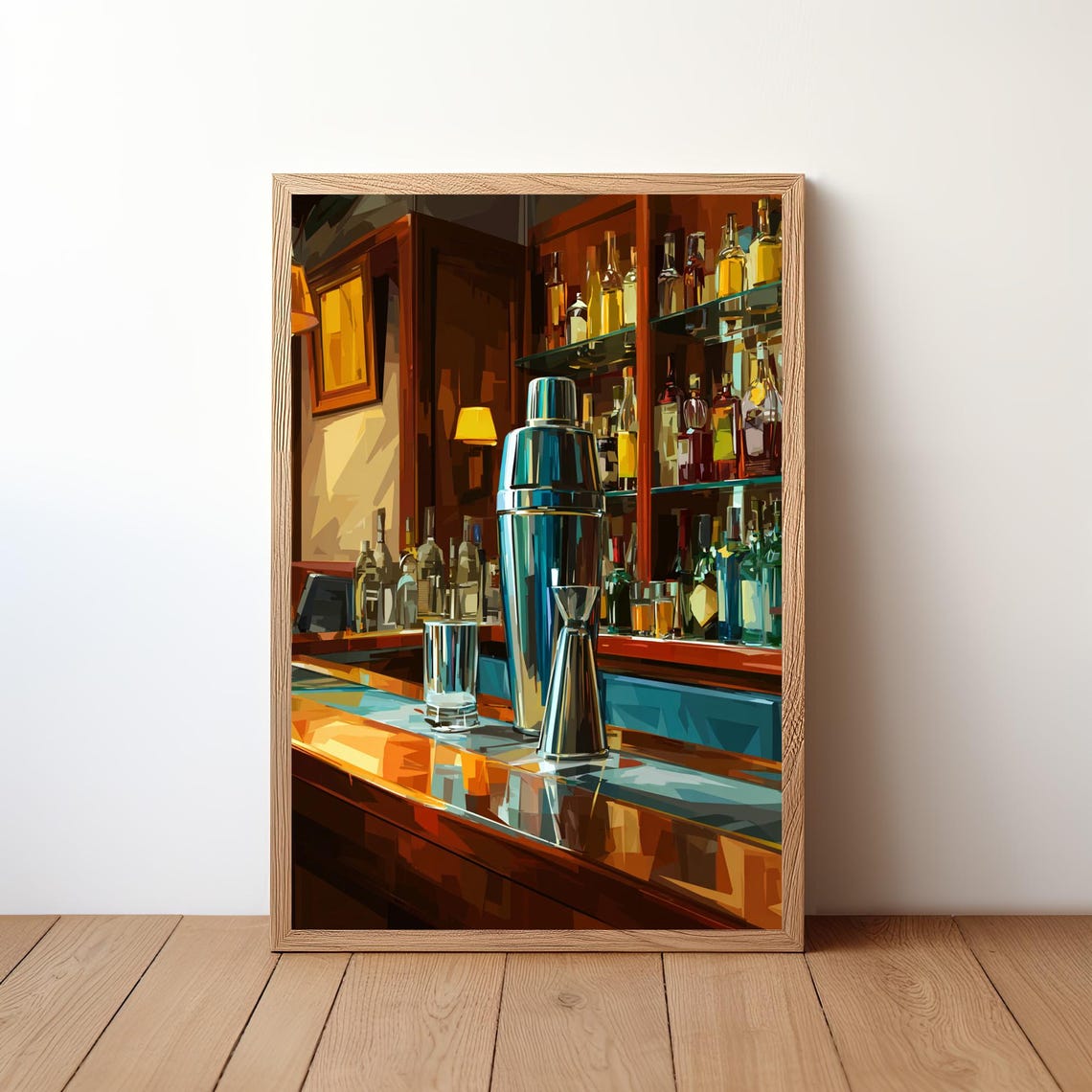 Vintage Cocktail Shaker Bar Shelf Classic Bartender Decor Poster