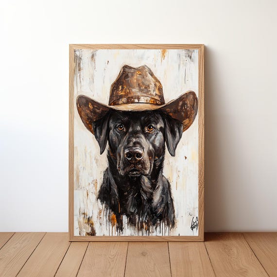 Cowboy Dog Wall Art Western Print Rustic Farmhouse Decor Funny Painting Pet Artwork Lover Gift Poster Dog21