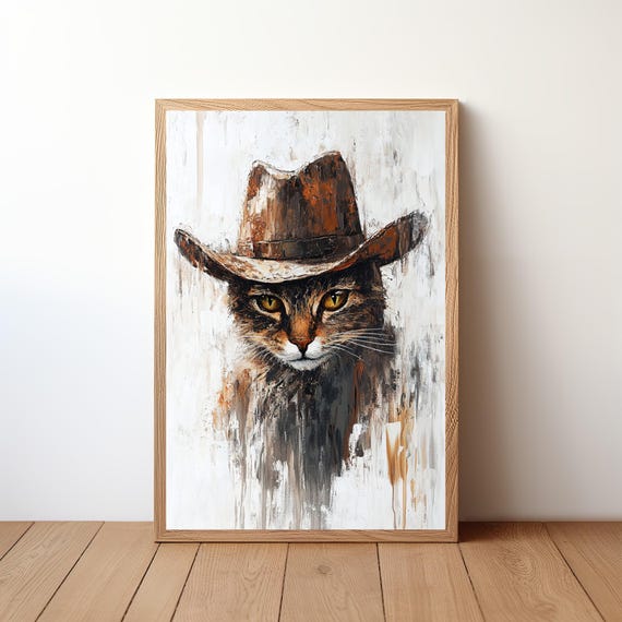 Cowboy Cat Wall Art Western Print Rustic Farmhouse Decor Funny Painting Country Poster Lover Gift Cat18