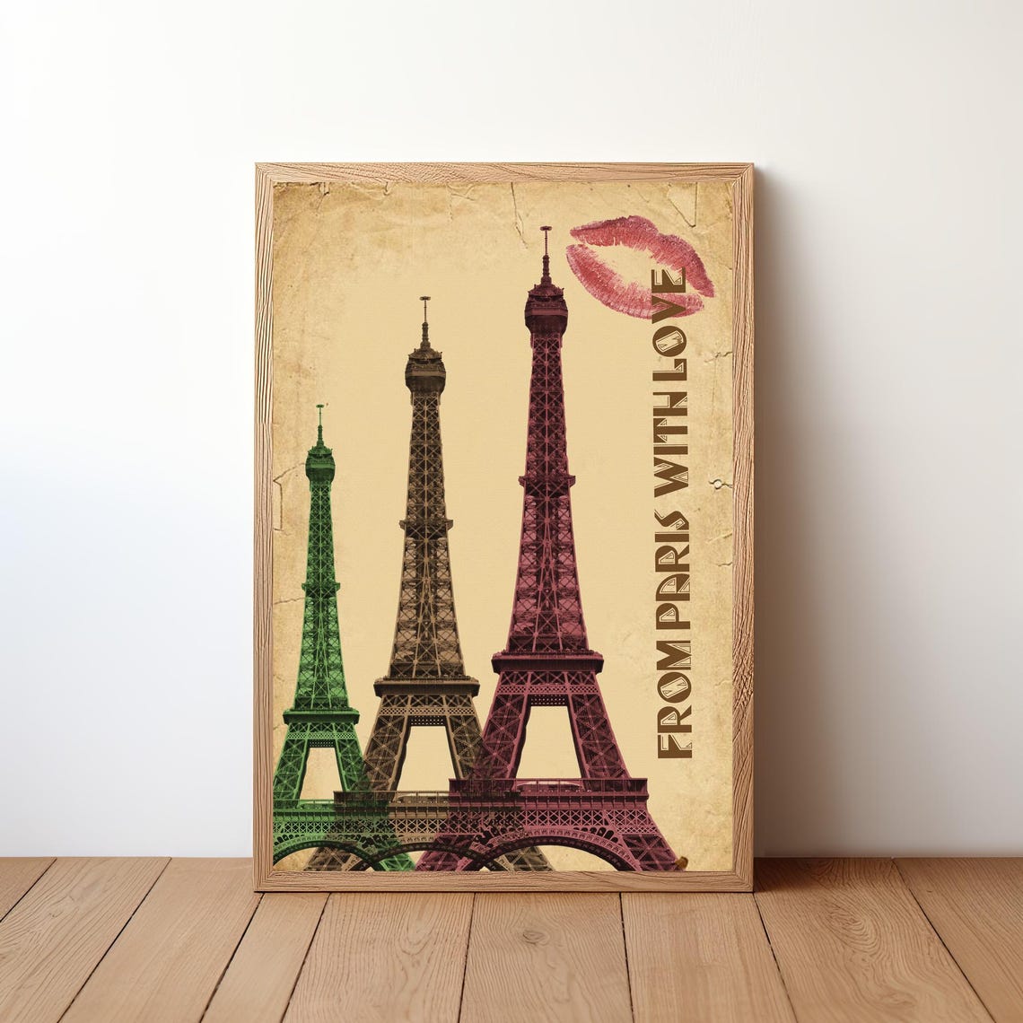 From Paris With Love Eiffel Tower Vintage French Wall Poster