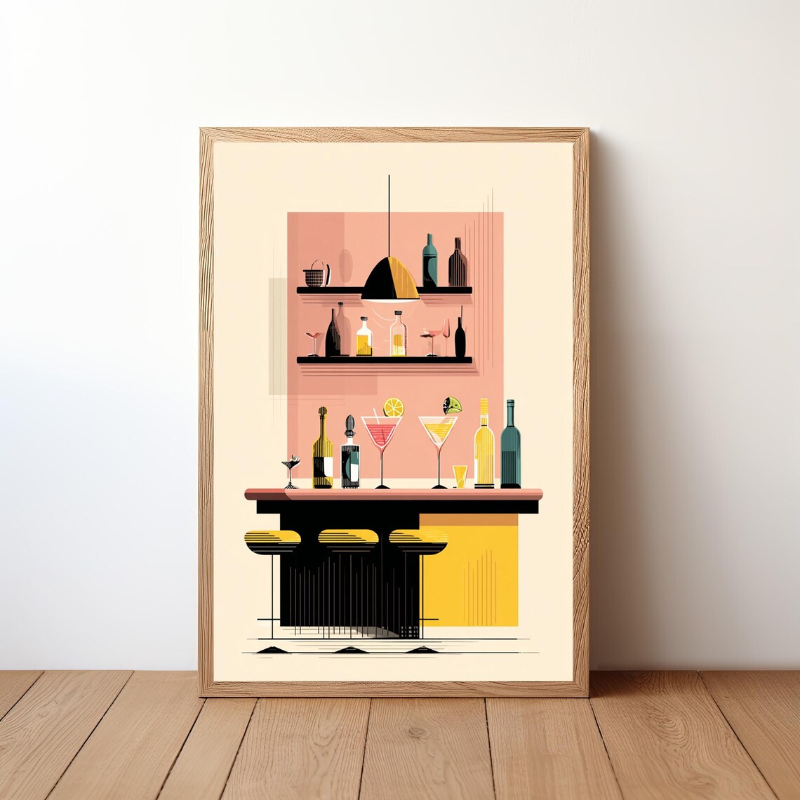Vintage Retro Mid Century Modern Home Bar Cocktail Art Poster