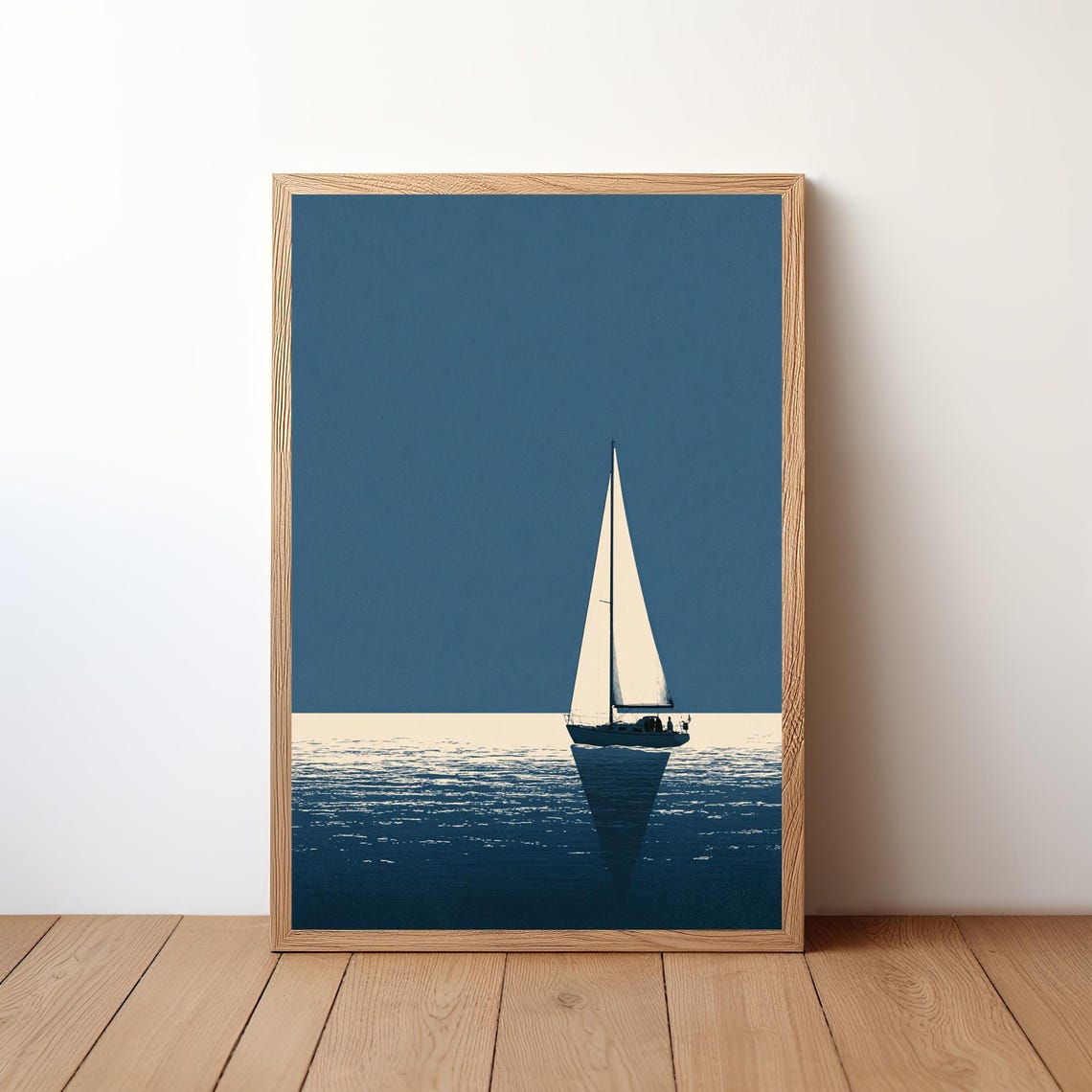 Minimalist Sailboat Calm Sea Reflection Simple Modern Ocean Poster