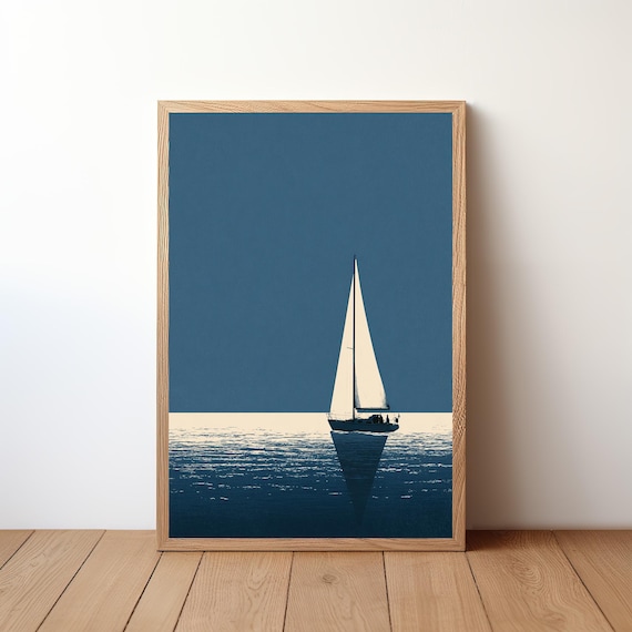 Minimalist Sailboat Calm Sea Reflection Simple Modern Ocean Poster