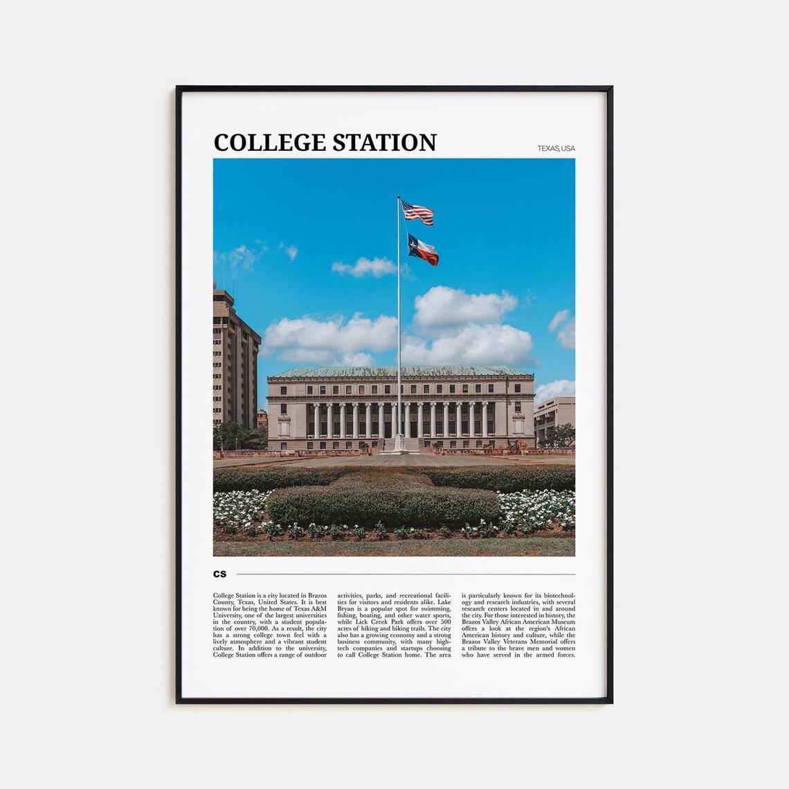 College Station Travel Poster, Texas USA Art Print