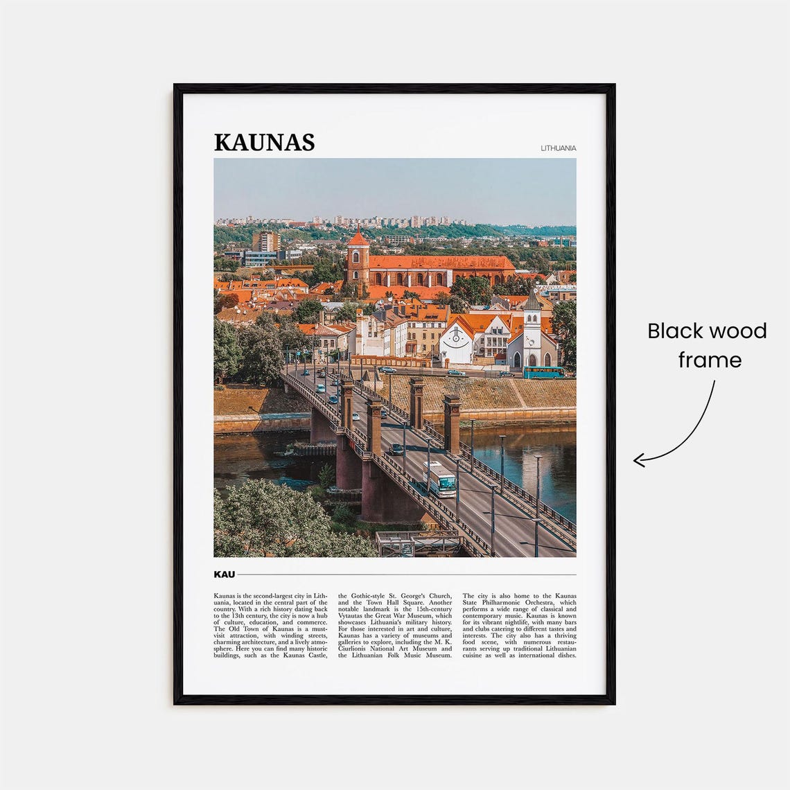 Kaunas Lithuania Travel Poster Old Town Bridge Red Rooftop City View - Image 2
