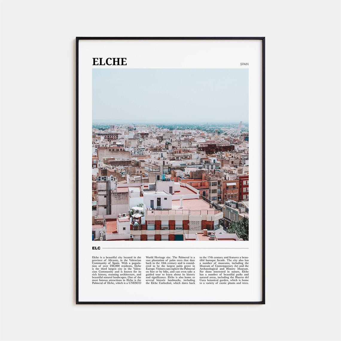 Elche Spain Old Town Rooftops Aerial City View Photography Poster