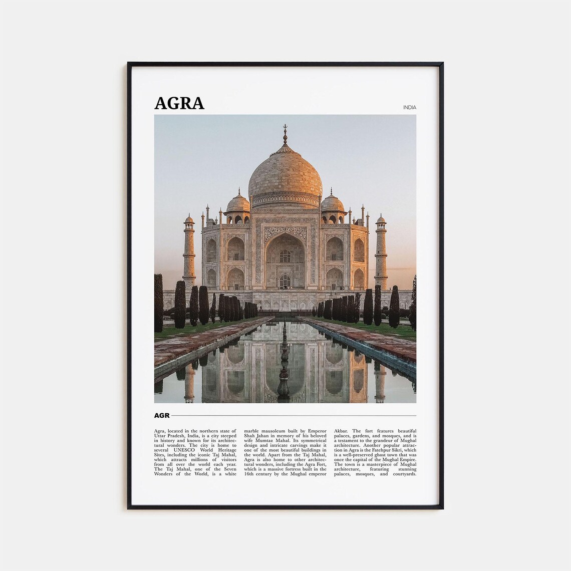 Agra Travel Poster, India Wall Art Print