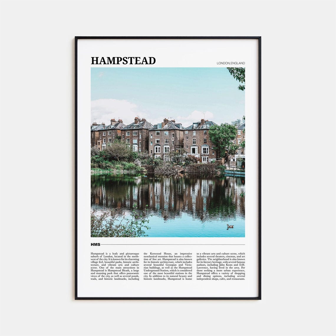 Hampstead London England Brick Houses Pond Reflection Travel Poster