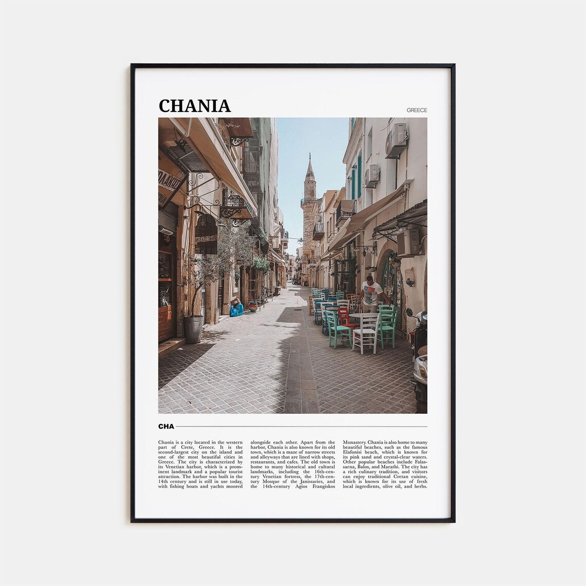 Chania Greece Crete Old Town Street Cafes Minaret Photo Travel Poster