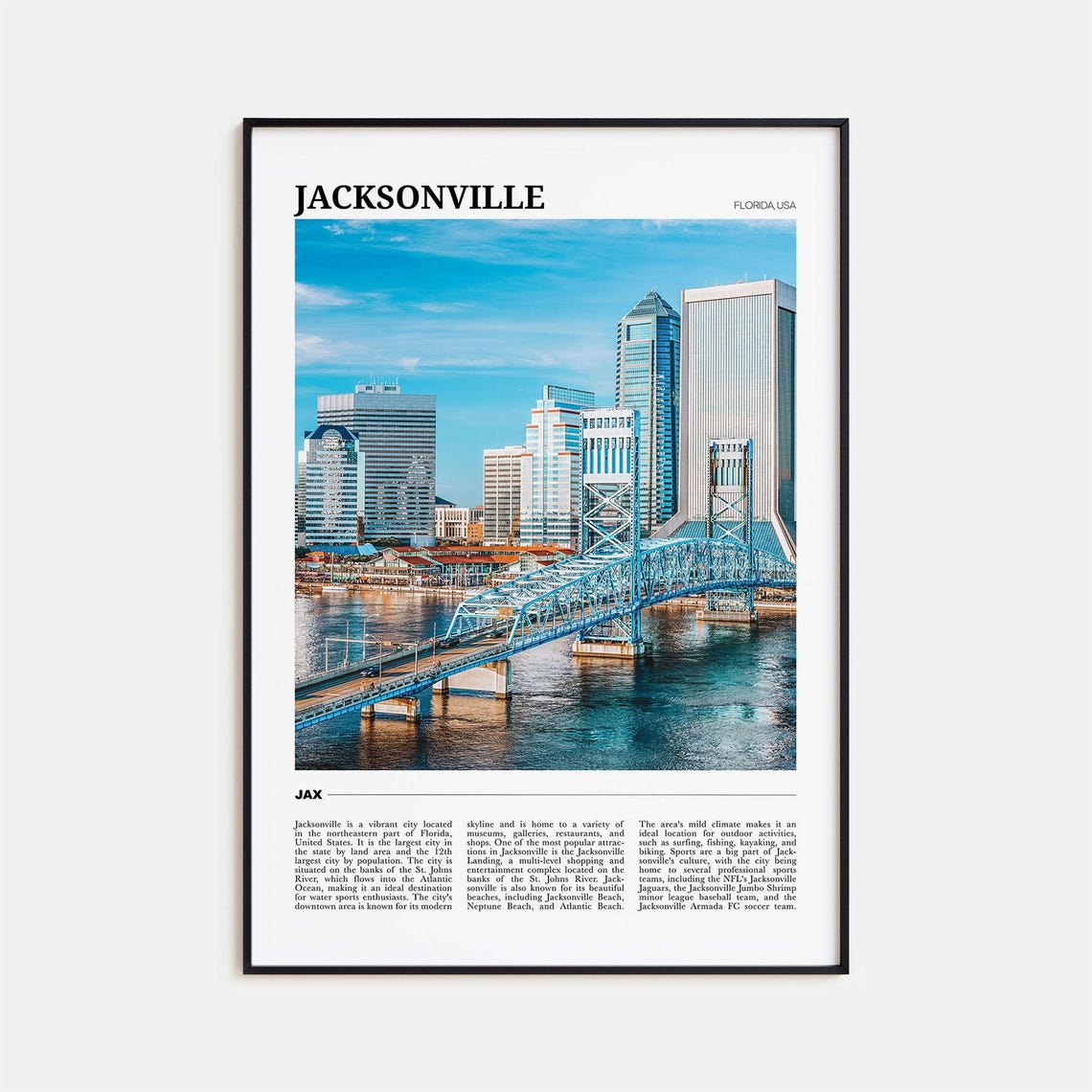 Jacksonville Travel Poster Jacksonville Wall Art Jacksonville Poster Print Jacksonville Photo Jacksonville Decor Florida Usa