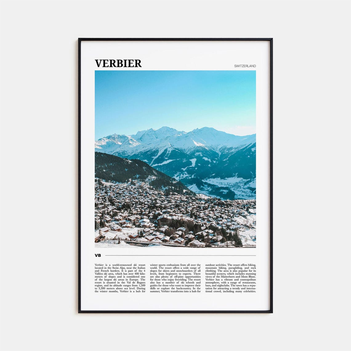 Verbier Switzerland Alpine Snowy Ski Resort Winter Travel Poster