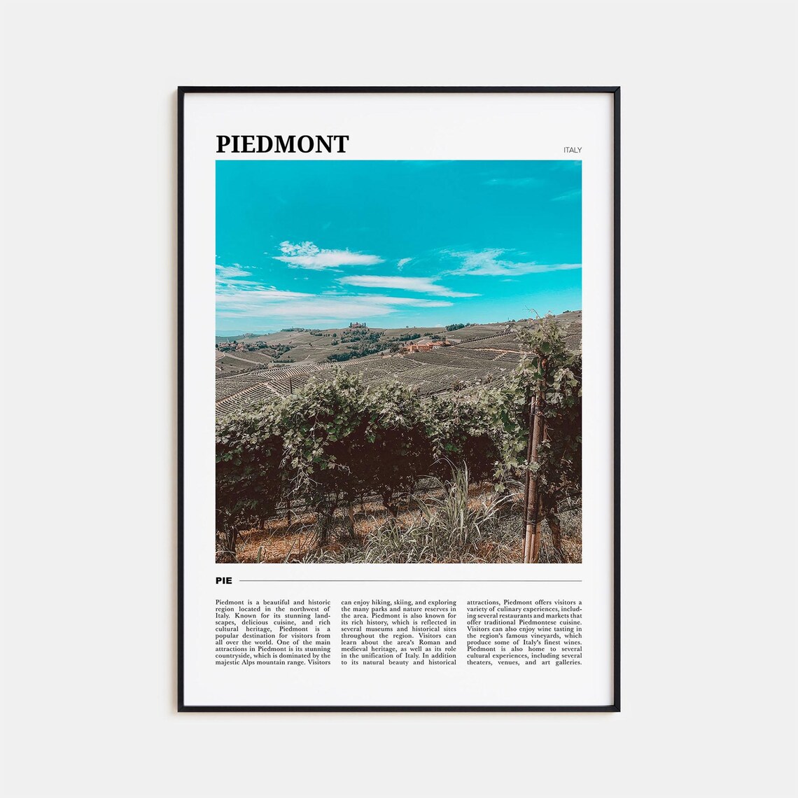 Piedmont Italy Vineyard Rolling Hills Countryside Travel Poster