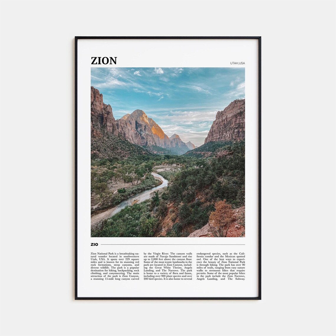 Zion National Park Photo Decor Poster Print