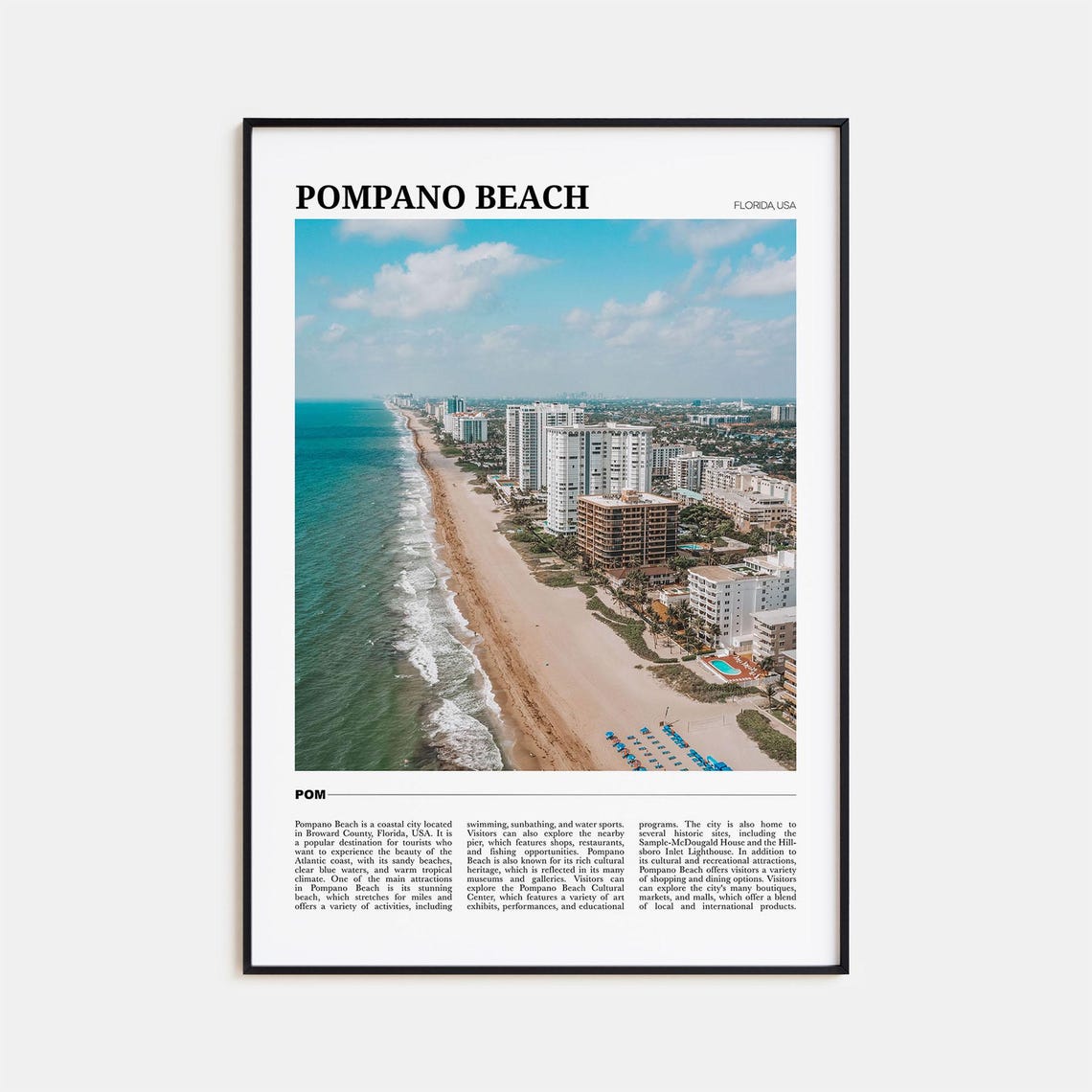 Pompano Beach Florida Aerial Shoreline Beachfront Travel Poster