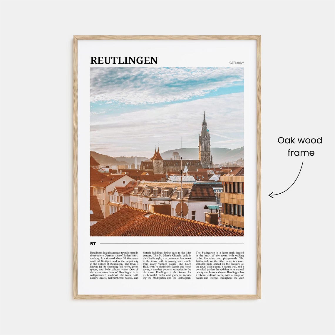 Reutlingen Germany Historic Old Town Rooftops Church Travel Poster - Image 3