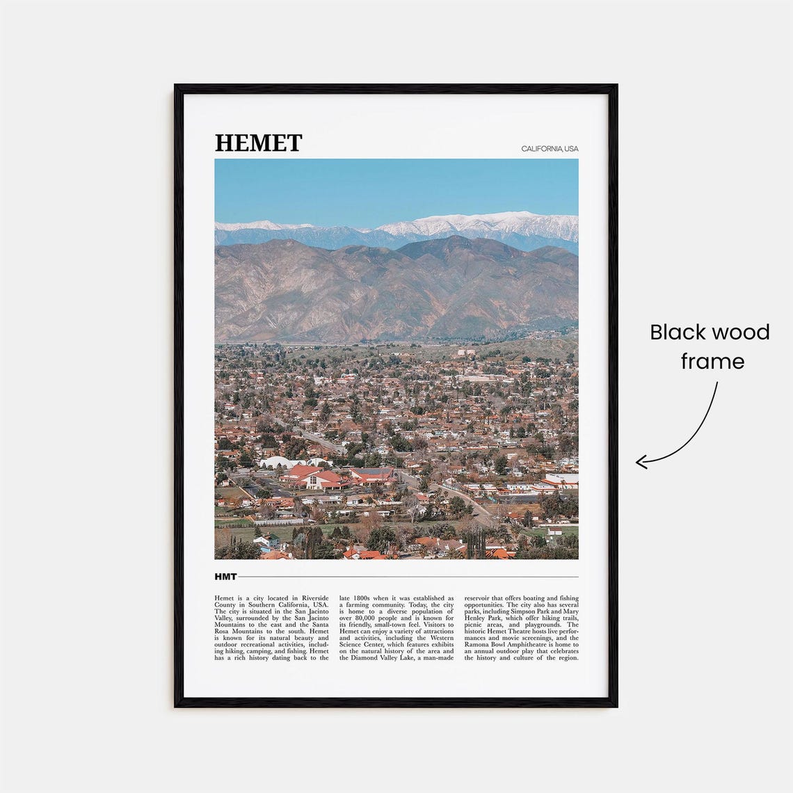 Hemet California USA Valley City Snow Capped Mountains Poster - Image 2
