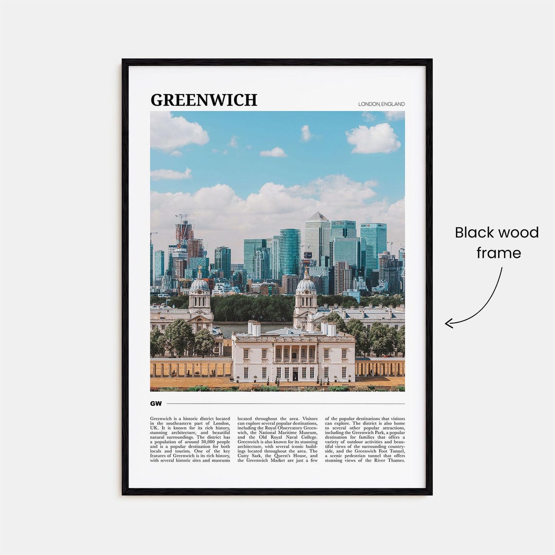 Greenwich London Queens House Canary Wharf Historic Skyline Poster - Image 2
