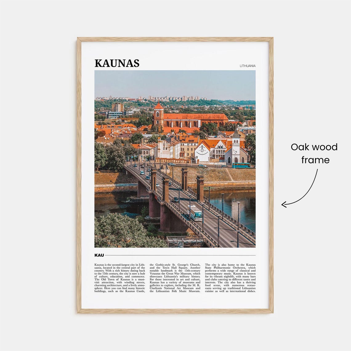 Kaunas Lithuania Travel Poster Old Town Bridge Red Rooftop City View - Image 3