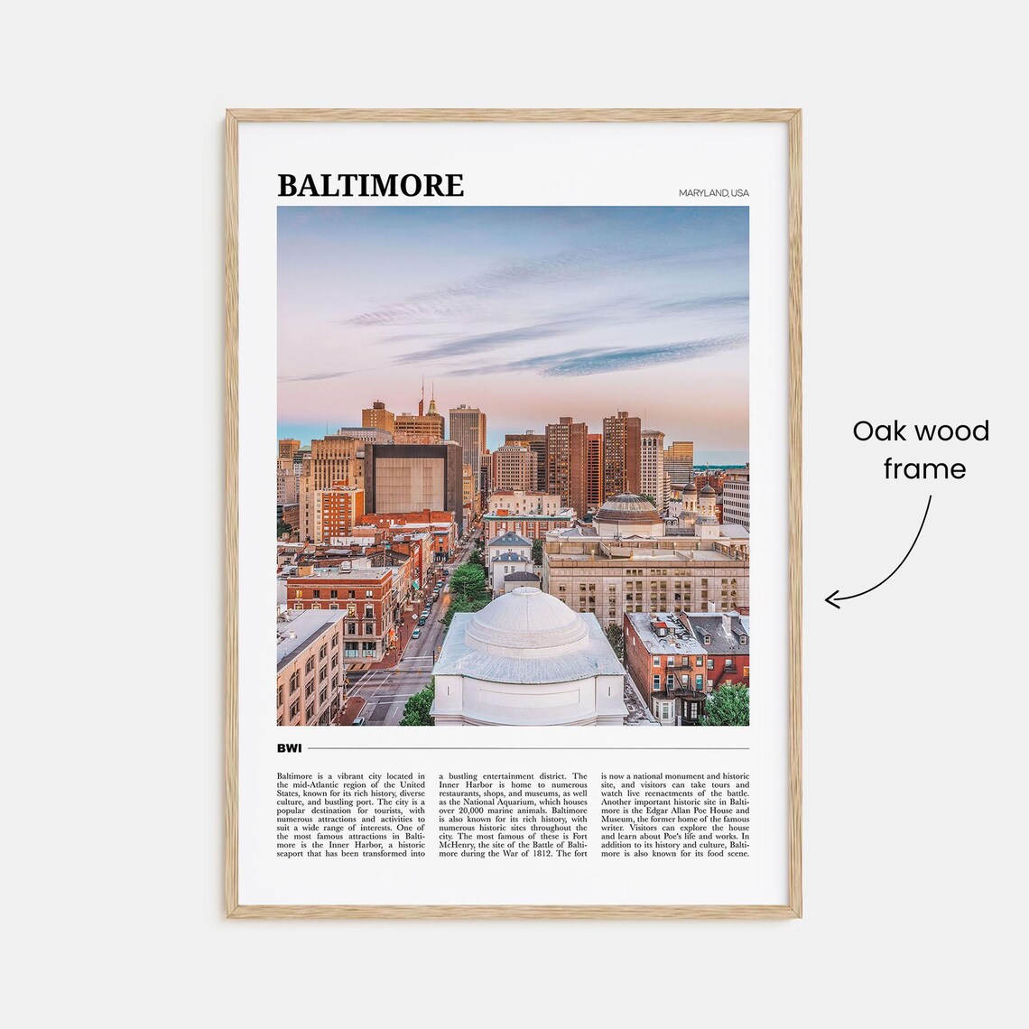 Baltimore Maryland City Skyline Aerial Travel Poster Photo Art - Image 3