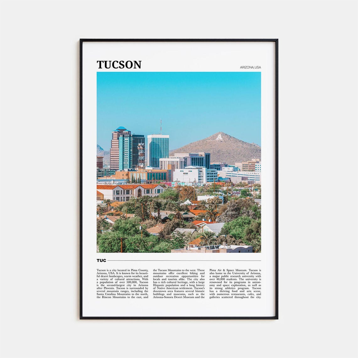 Tucson Arizona Downtown Skyline Desert Mountain No 2 Travel Poster