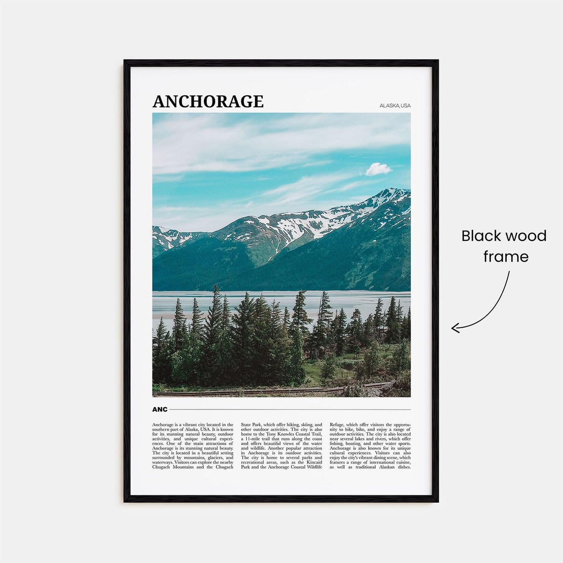 Anchorage Alaska Snow Capped Mountains Lake Forest Travel Poster - Image 2