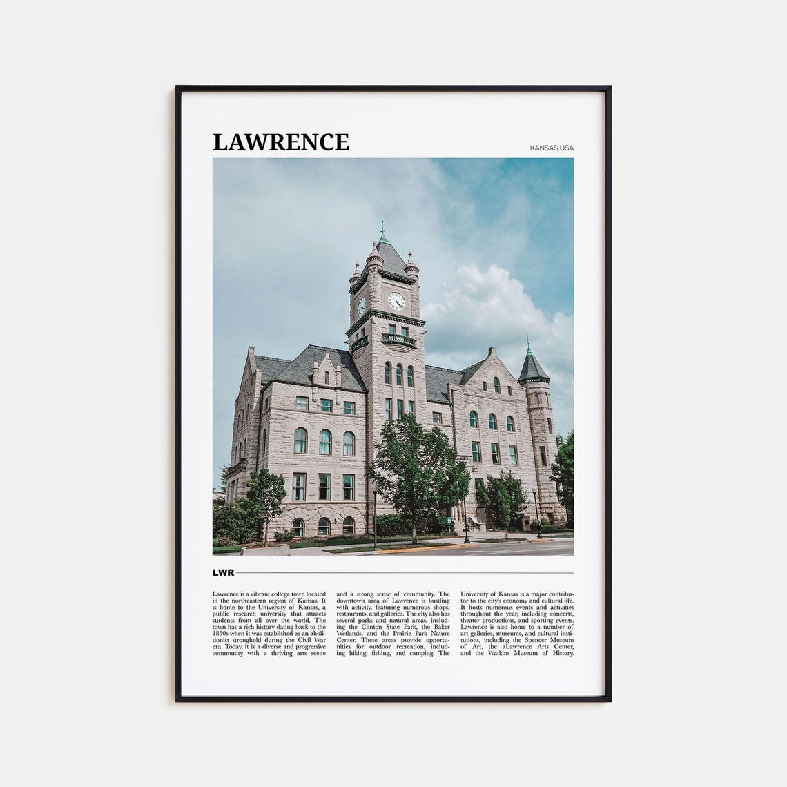 Lawrence Kansas Historic Clock Tower College Town City Poster