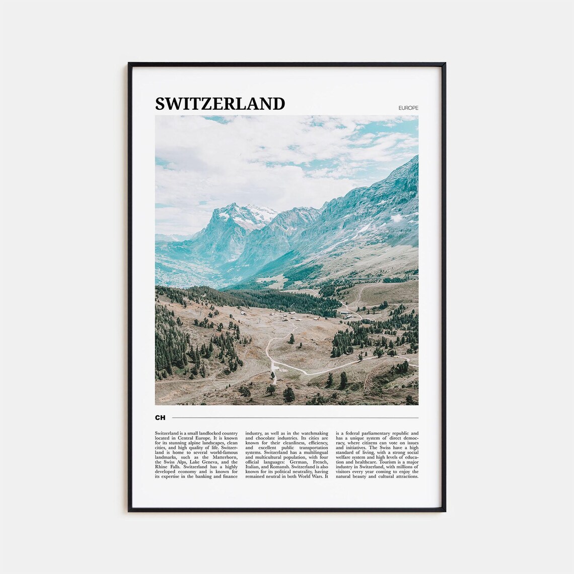 Switzerland Travel Poster, Europe Wall Art Print