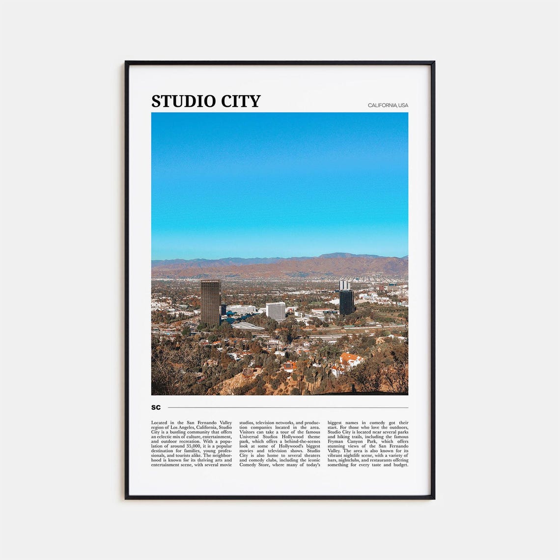 Studio City California San Fernando Valley Skyline Travel Poster