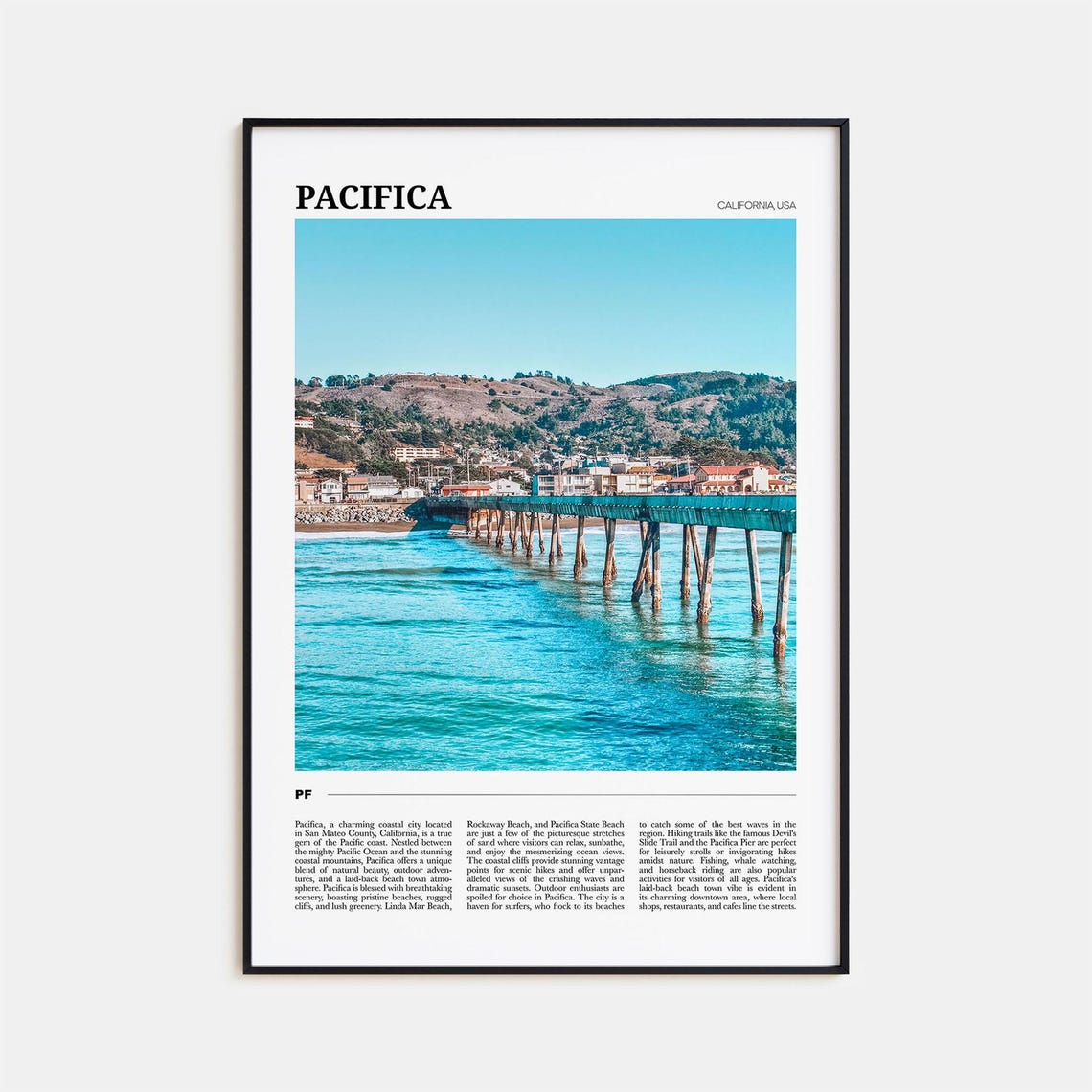 Pacifica California USA Pier Over Turquoise Surf Travel Poster