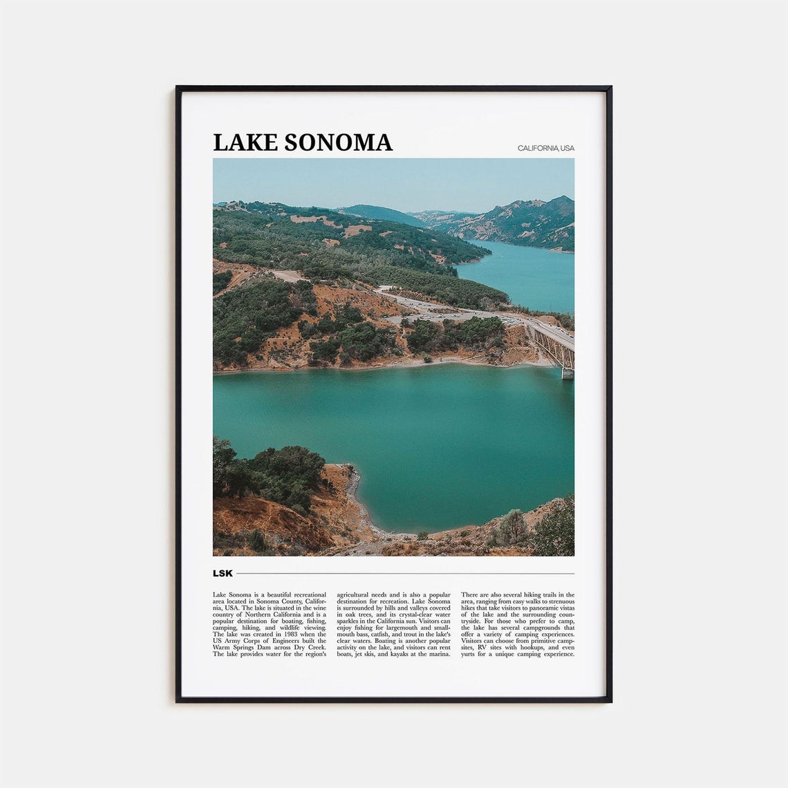Lake Sonoma Travel Poster Lake Sonoma Wall Art Lake Sonoma Poster Print Lake Sonoma Photo Lake Sonoma Decor California Usa