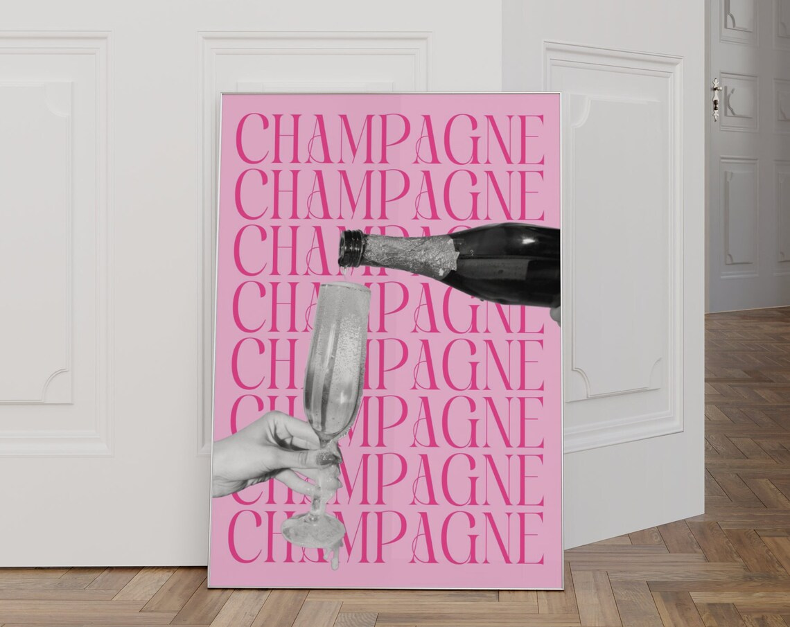Hot Pink Champagne Typography Quote Bold Girly Bar Cart Wall Art - Image 4