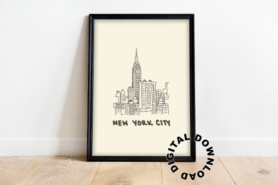 New York City Skyline Minimalist Doodle With Handwritten Text Poster
