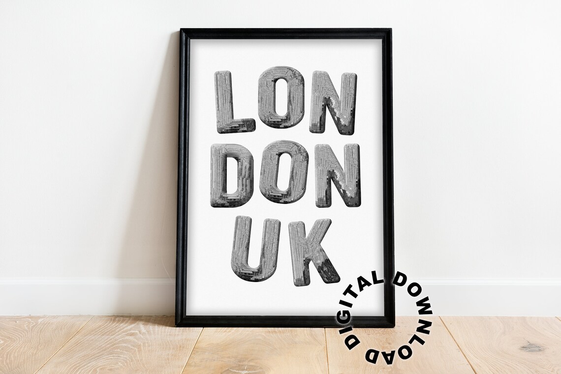 London UK Disco Ball Typography City Letter Retro Wall Decor Poster