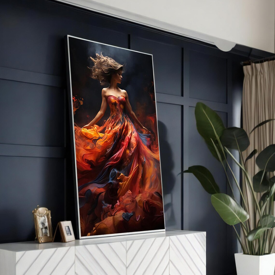 Fiery Woman In Flowing Dress, Dramatic Wall Art - Image 5