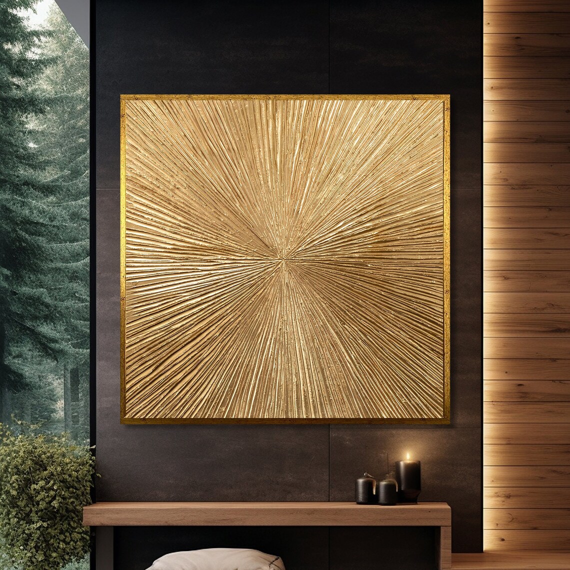 Golden Sunburst, Radiant Abstract Art Print