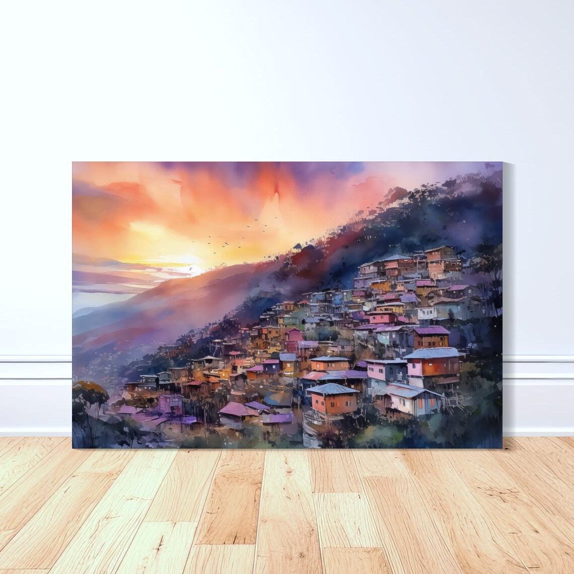 Baguio Sunset Glory Travel Poster, Watercolor Art Print