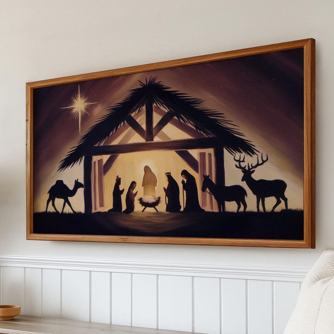 Nativity Silhouette Holy Family Stable Bethlehem Star Night Poster