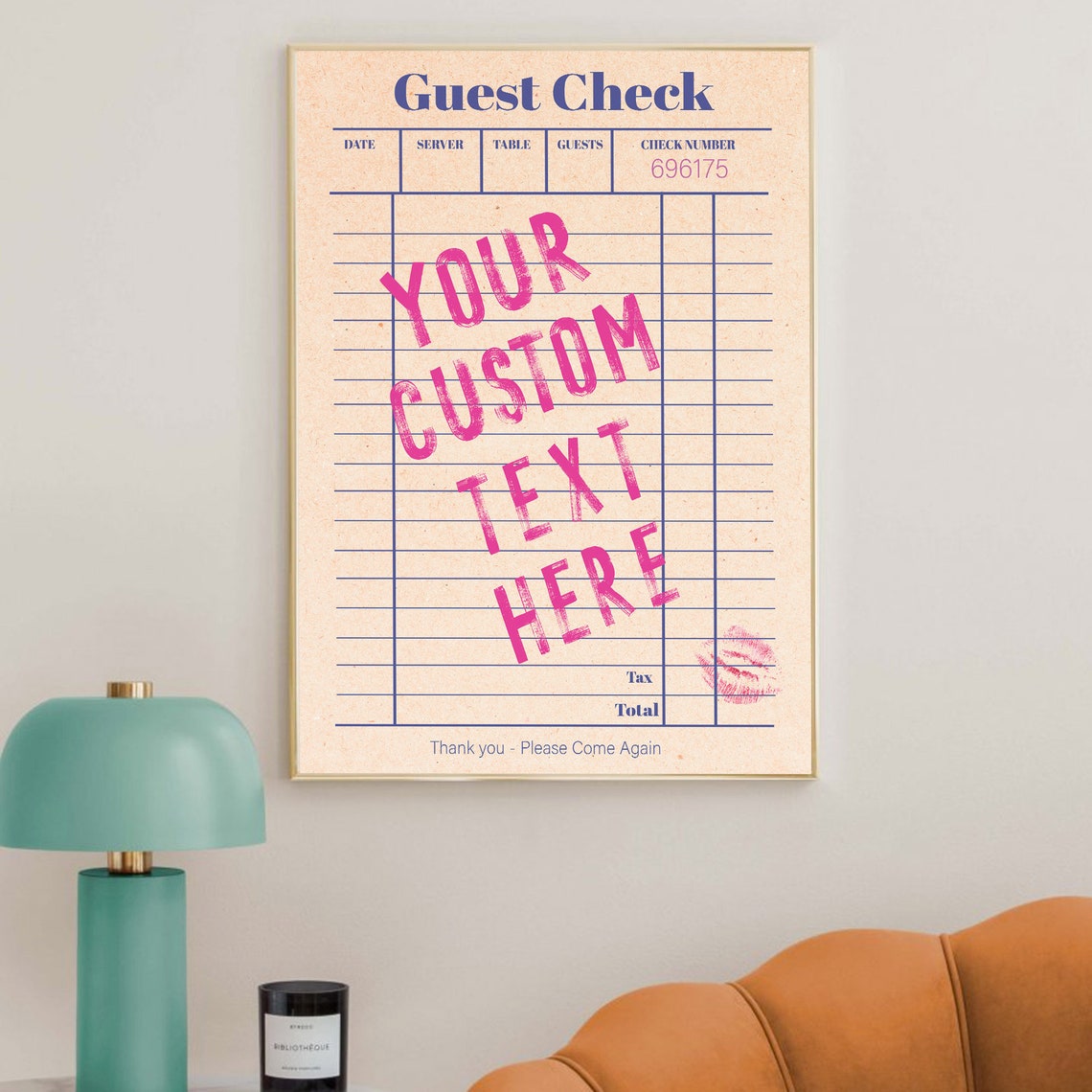 Custom Tan Guest Check Restaurant Receipt Retro Decor Poster