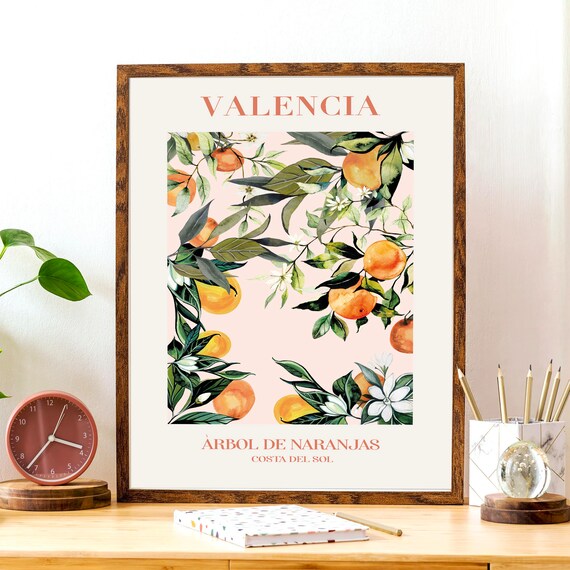 Kitchen Farmhouse Wall Art Print Orange Fruit Painting Pink Cute Apartment Decor Maximalist