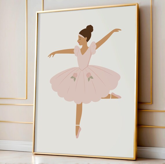 Ballerina in Pink Tutu Arabesque Pose Elegant Dance Nursery Wall Poster