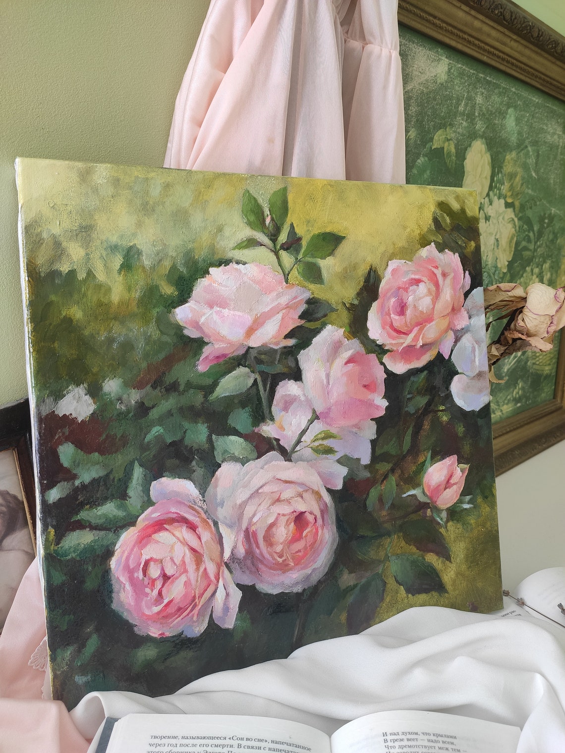 Blush Pink Roses in Bloom Painterly Floral Still Life Poster - Image 2