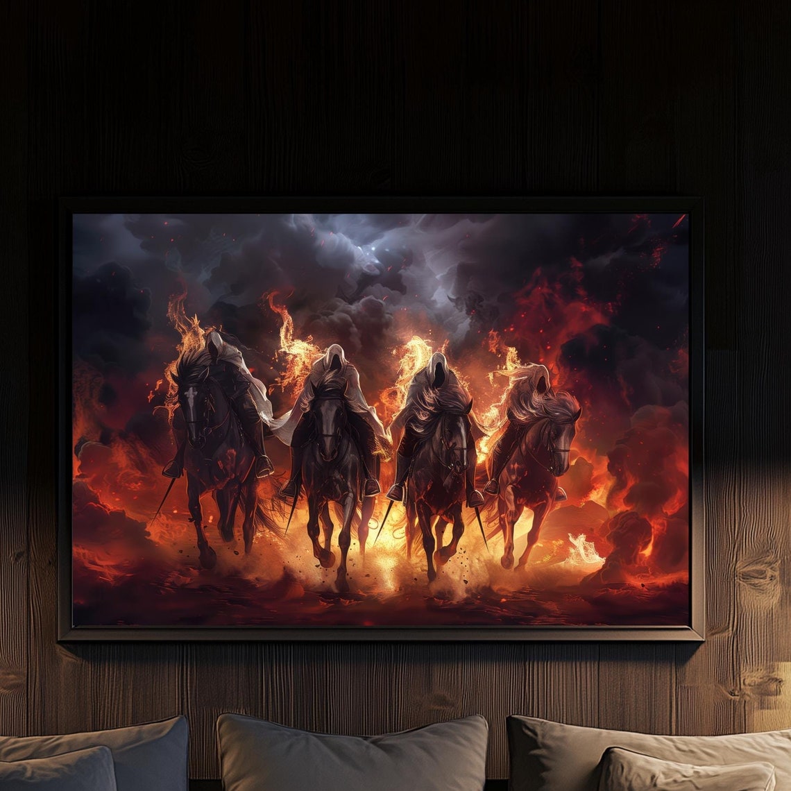 Four Horsemen Of The Apocalypse Wall Art Fiery Dark Fantasy Poster Epic Print Death Riders Decor Horse Rider Art