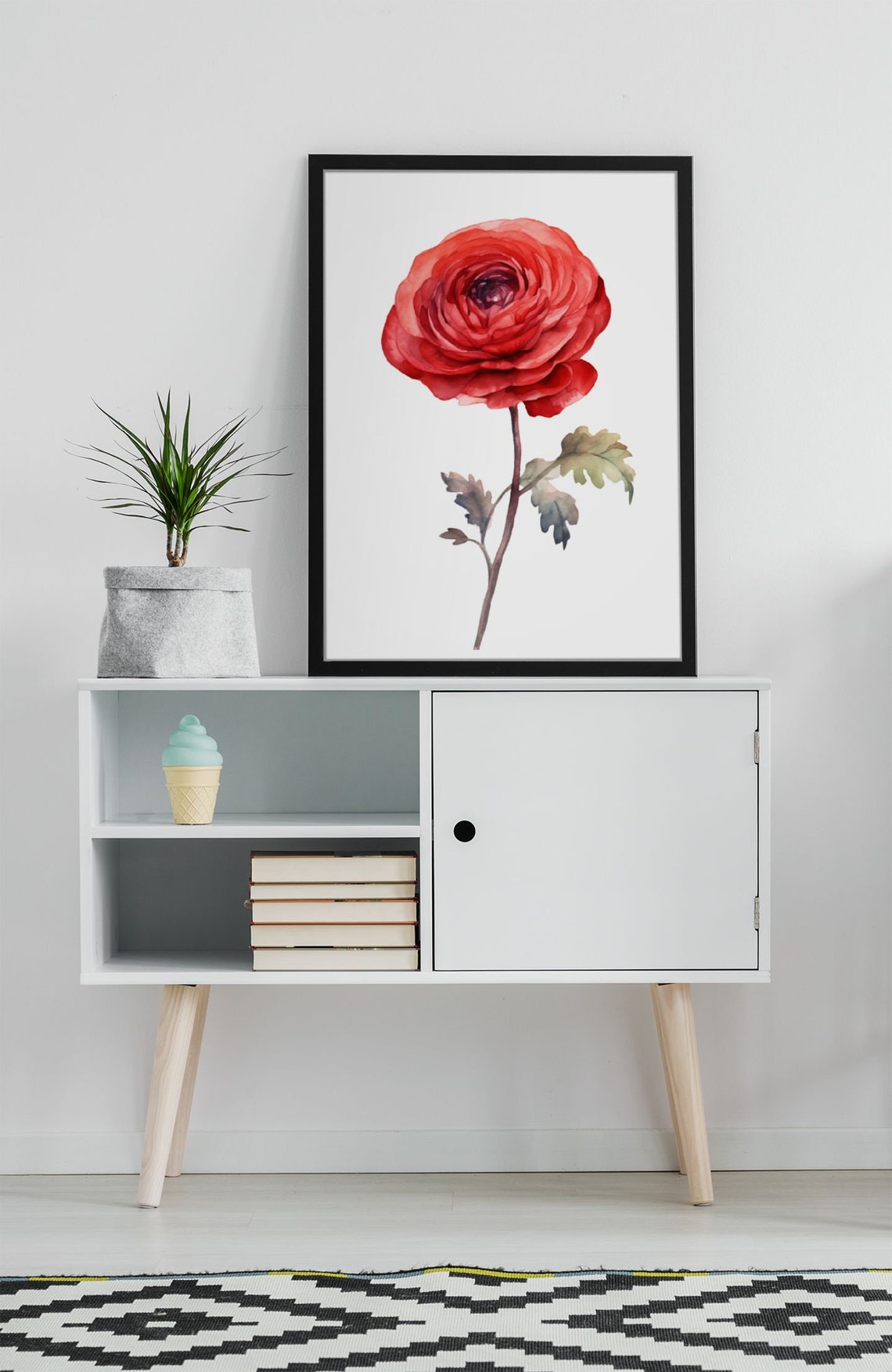 Red Ranunculus Single Bloom Watercolour Botanical Flower Poster - Image 7