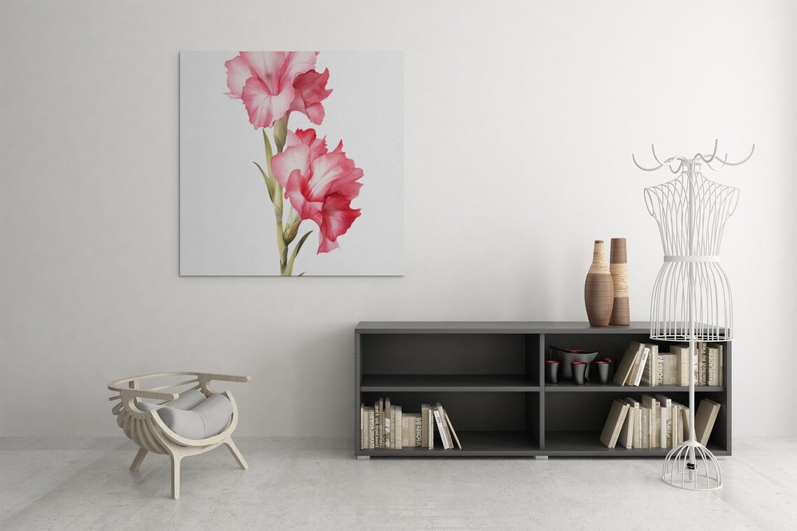 Pink Gladiolus Twin Blooms Watercolour Botanical Flower Poster - Image 7