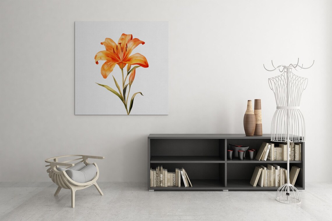 Orange Tiger Lily Single Bloom Botanical Watercolor Flower Poster - Image 5