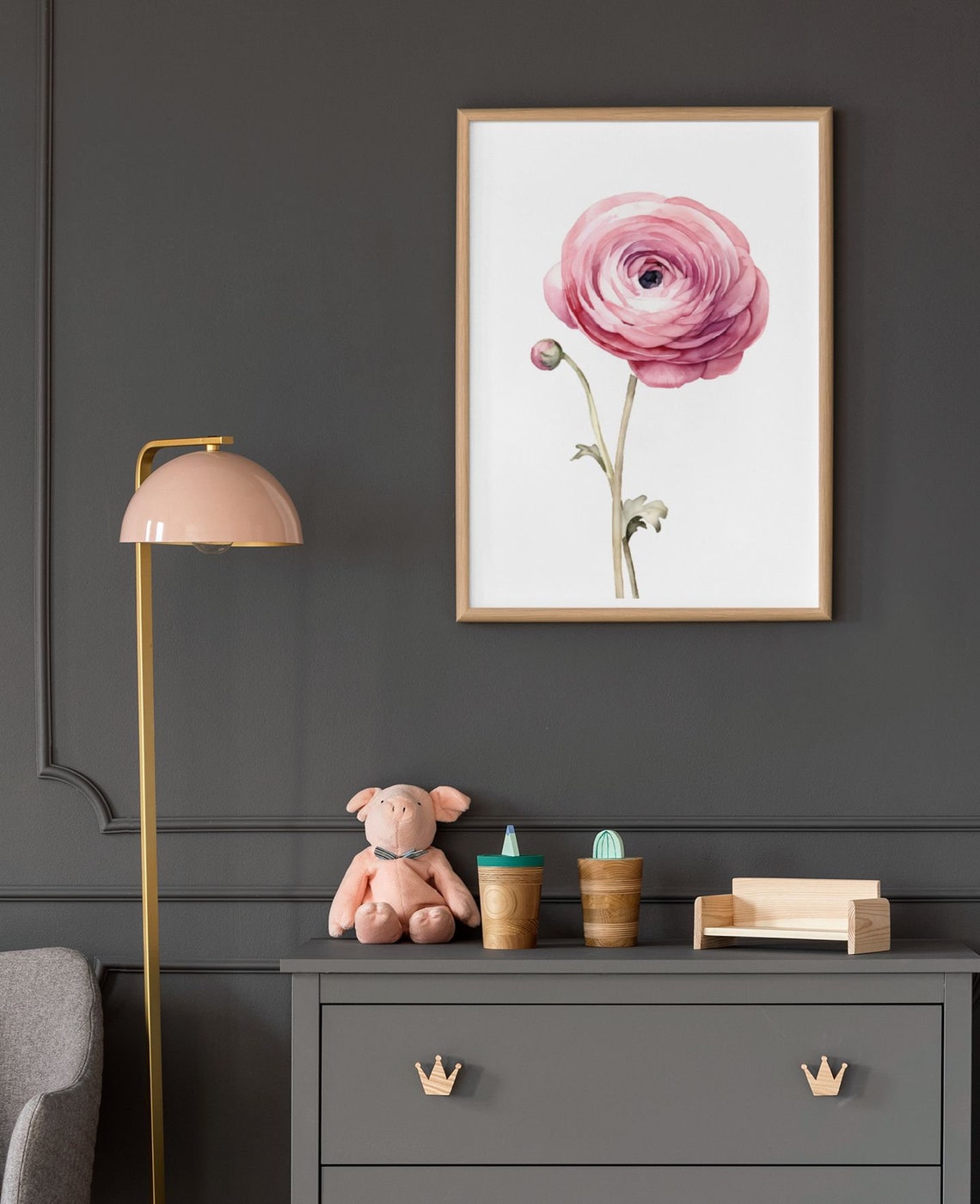 Pink Ranunculus Single Bloom Watercolour Botanical Flower Poster - Image 6