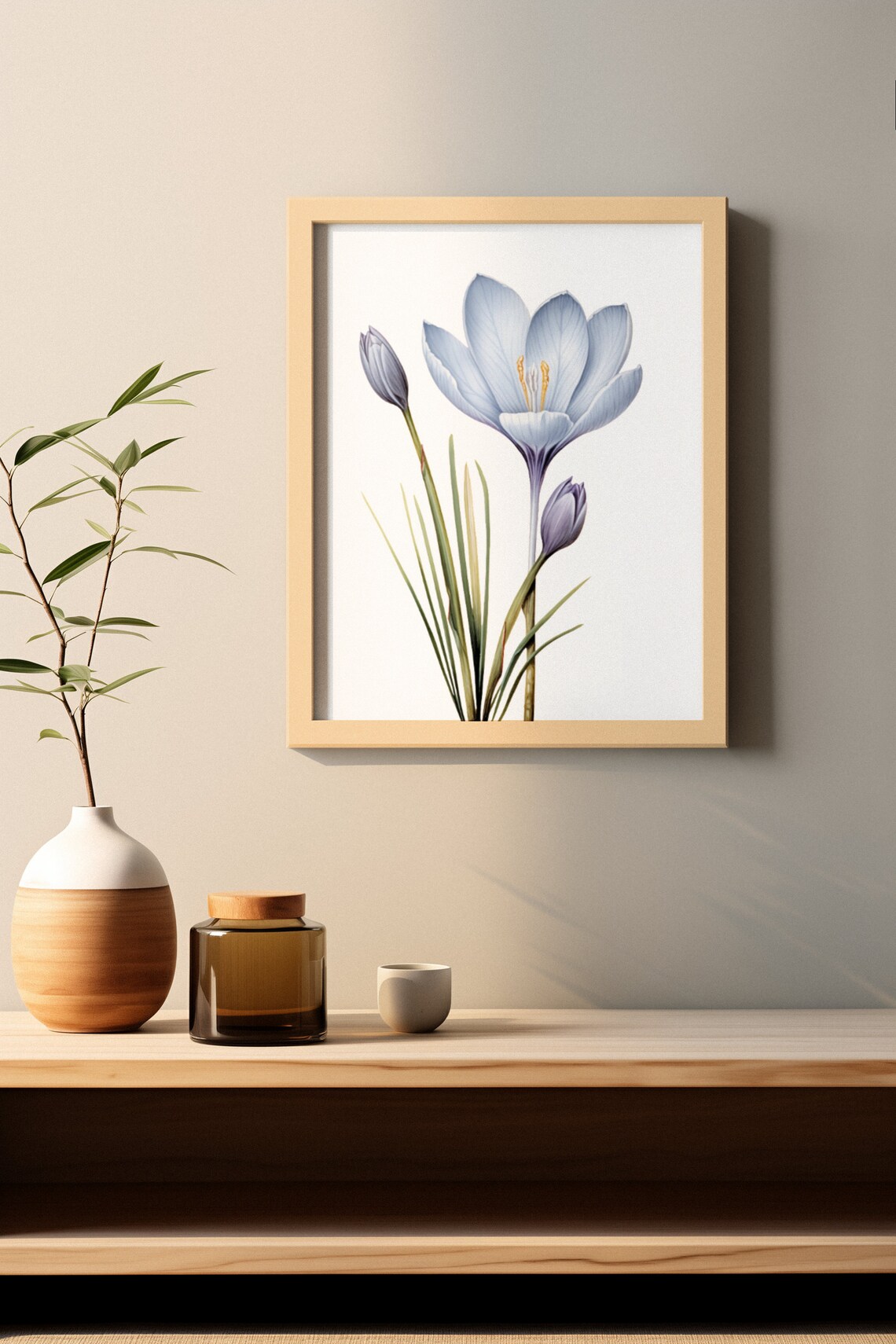 Blue Crocus With Buds Hopeful Fresh Watercolor Spring Art Poster - Image 2