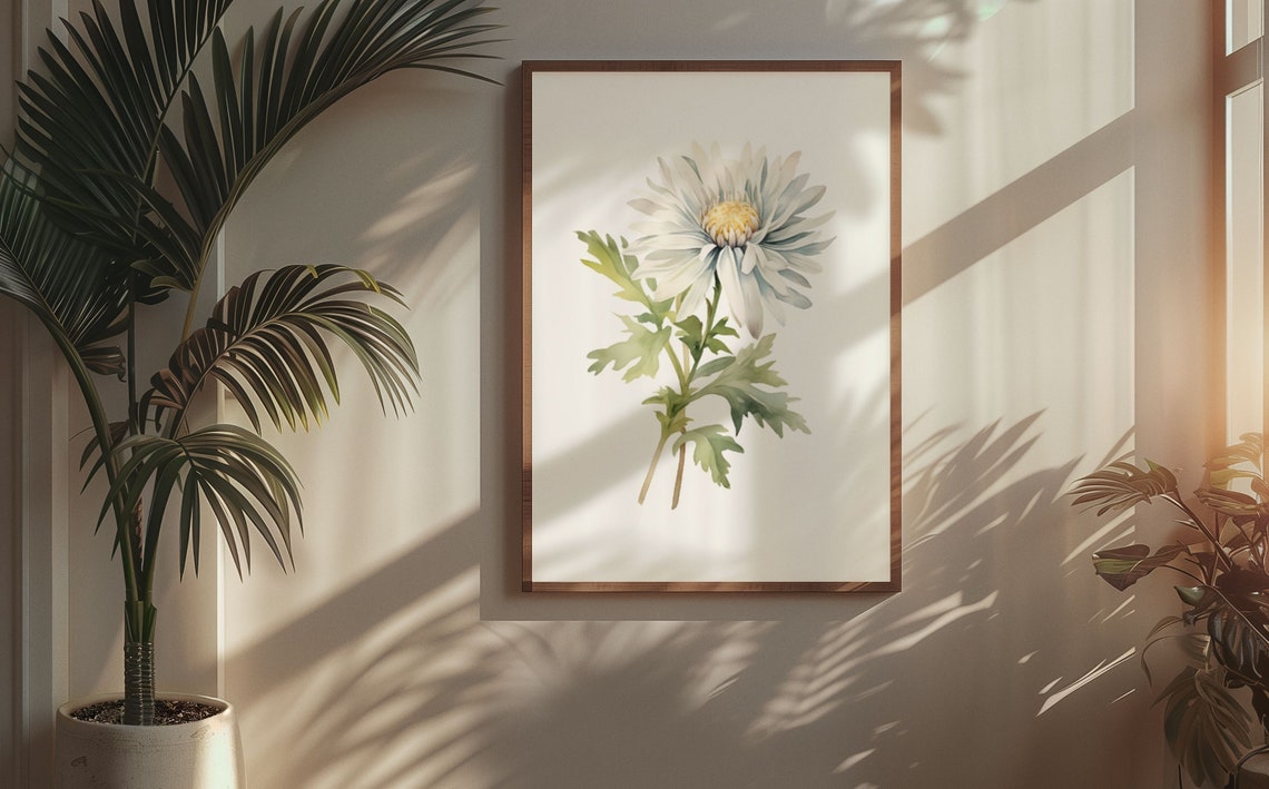 White Aster Flower Golden Center Watercolour Botanical Flower Poster - Image 7